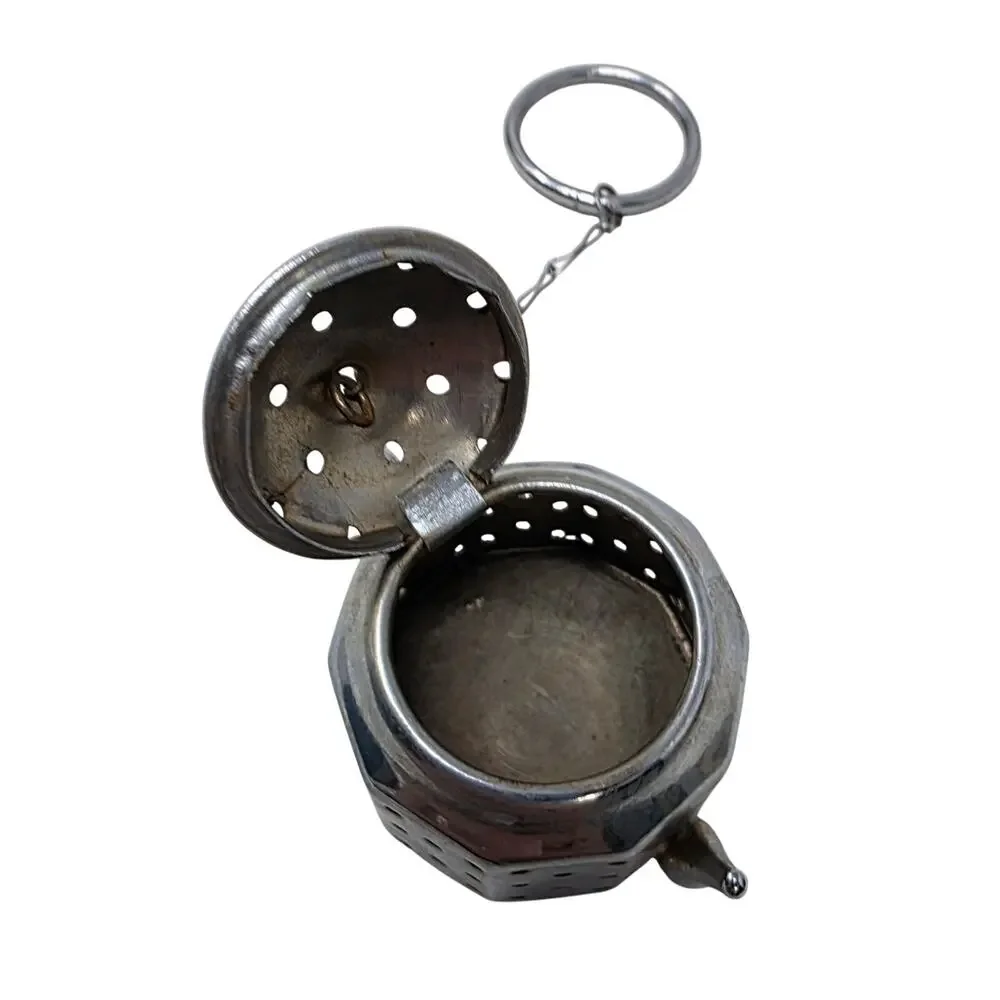 Vintage Japan Mini Teapot Tea Infuser Silver Tone Novelty Strainer